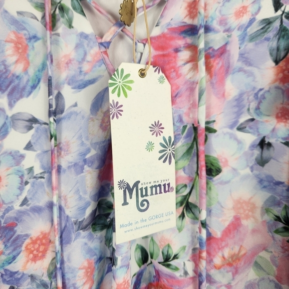 Show Me Your MuMu Kylie Floral Lace-Up Boho Flowy Vacation Mini Dress XS (0-2) - Picture 12 of 14